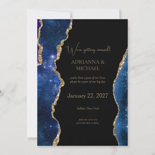 銀河系エレガントアゲートウェディング日付の保存 招待状 (裏面)