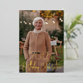 銀河系エレガントフォトブラック金ゴールド誕生日パーティー 箔招待状 (立ち正面)