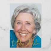 銀河系エレガントフォトブラック金ゴールド誕生日パーティー 箔招待状 (正面)