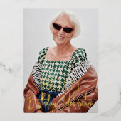 銀河系エレガントフォトブラック金ゴールド誕生日パーティー 箔招待状 (正面)