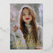 銀河系エレガントフォトブラック金ゴールド誕生日パーティー 箔招待状 (正面)