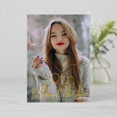 銀河系エレガントフォトブラック金ゴールド誕生日パーティー 箔招待状 (立ち正面)