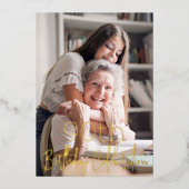 銀河系エレガントフォトブラック金ゴールド誕生日パーティー 箔招待状 (正面)