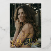 銀河系エレガントフォトブラック金ゴールド誕生日パーティー 箔招待状 (正面)