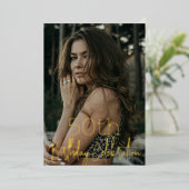 銀河系エレガントフォトブラック金ゴールド誕生日パーティー 箔招待状 (立ち正面)