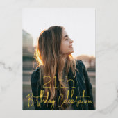 銀河系エレガントフォトブラック金ゴールド誕生日パーティー 箔招待状 (正面)