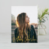 銀河系エレガントフォトブラック金ゴールド誕生日パーティー 箔招待状 (立ち正面)