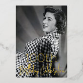 銀河系エレガントフォトブラック金ゴールド誕生日パーティー 箔招待状 (正面)