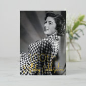 銀河系エレガントフォトブラック金ゴールド誕生日パーティー 箔招待状 (立ち正面)