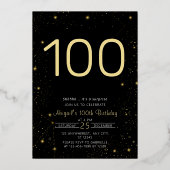 銀河系エレガントフォトブラック金ゴールド誕生日パーティー 箔招待状 (裏面)