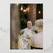 銀河系エレガントフォトブラック金ゴールド誕生日パーティー 箔招待状 (正面)