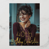 銀河系エレガントフォトブラック金ゴールド誕生日パーティー 箔招待状 (正面)