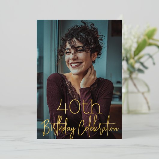 銀河系エレガントフォトブラック金ゴールド誕生日パーティー 箔招待状 (立ち正面)