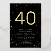 銀河系エレガントフォトブラック金ゴールド誕生日パーティー 箔招待状 (裏面)