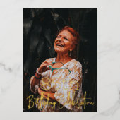 銀河系エレガントフォトブラック金ゴールド誕生日パーティー 箔招待状 (正面)