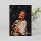 銀河系エレガントフォトブラック金ゴールド誕生日パーティー 箔招待状 (立ち正面)