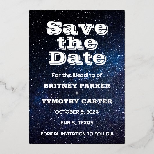 銀河系エレガント天QRコード星座 箔招待状 (正面)