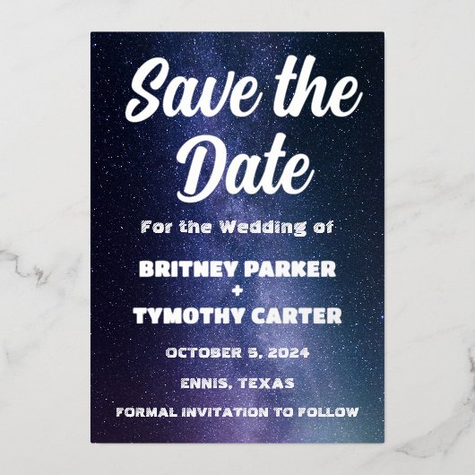 銀河系エレガント天QRコード星座 箔招待状 (正面)