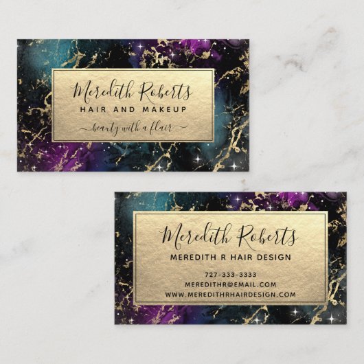銀河系エレガント金ゴールドヘアメイクアップ 名刺 (正面/裏面)