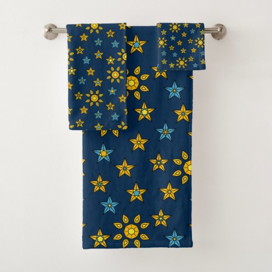 銀河系オレンジと青の太陽と星の宝石のパターン バスタオルセット (インサイチュ)