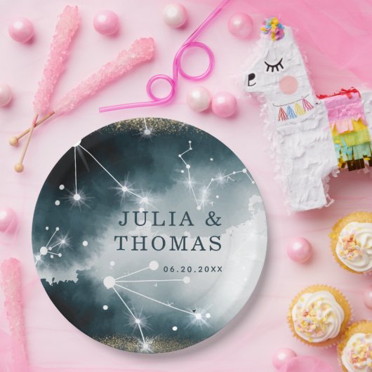 銀河系カスタムブルー金ゴールドスタ結婚ーズ ペーパープレート (パーティー)