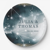 銀河系カスタムブルー金ゴールドスタ結婚ーズ ペーパープレート (正面)