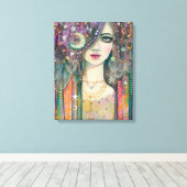 銀河系ガールボヘミアン美しいファンタジーアート キャンバスプリント (インサイチュ (ウッドフロア))