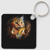 銀河系キャットおもしろい宇宙キャット食べピザアンドタコタコ キーホルダー (裏面)