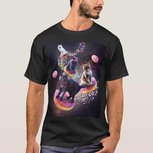 銀河系キャットドーナツ-宇宙キャッツライディングドーナツ Tシャツ (正面)