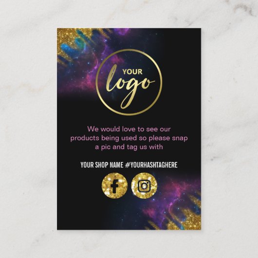 銀河系グリッターブラック金ゴールド割引マーケティングカード 名刺 (裏面)