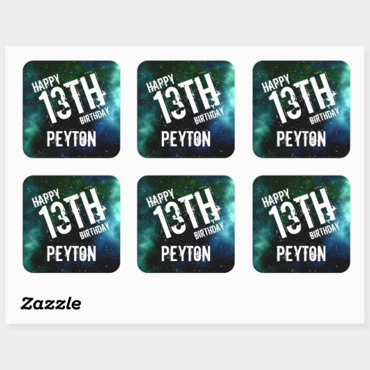 銀河系グリーンブルーパーソナライズされたバースデーパーティー スクエアシール (シート)