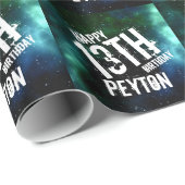 銀河系グリーンブルーパーソナライズされたバースデーパーティー ラッピングペーパー (ロールコーナー)