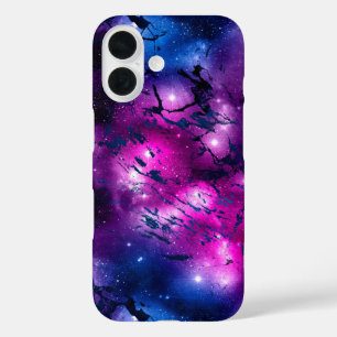 銀河系グロー Cosmic Blue Purple and Pink Marble iPhone 16ケース