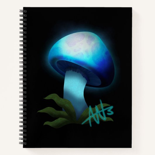 銀河系シイタケ白熱［赤熱］光を放つライトブルーマッシュルームスパイラル ノートブック (正面)