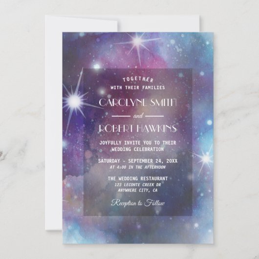 銀河系スターと宇宙結婚式招待状 招待状 (正面)