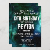 銀河系スターズバースデーパーティーグリーンブルー 招待状 (正面/裏面)