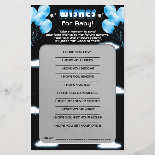 銀河系スターズブルーバルーン赤ちゃんシャワーアドバイスカード (裏面)