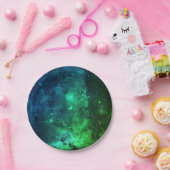 銀河系スターズ宇宙緑ネオンパターン ペーパープレート (パーティー)