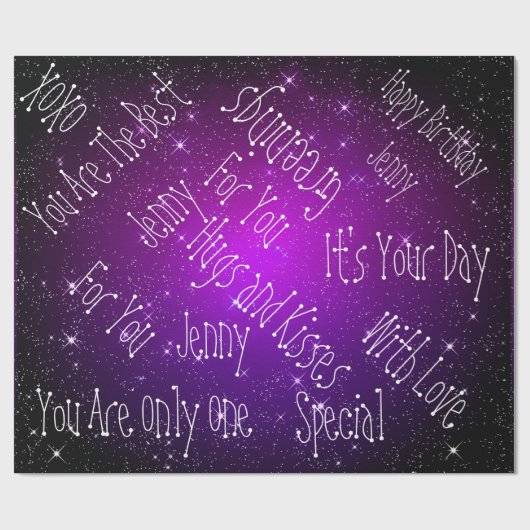 銀河系スターパーソナライズされた誕生日パープル ラッピングペーパー (フラット)