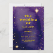銀河系スターリーナイトスカイブルーパープル金ゴールド結婚ズ 招待状 (正面)