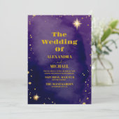 銀河系スターリーナイトスカイブルーパープル金ゴールド結婚ズ 招待状 (スタンド正面)
