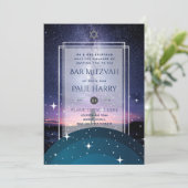 銀河系スターリーナイトバー（ユダヤ教の）バル・ミツバー招待状ネイビー 招待状 (スタンド正面)