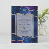 銀河系スターリーナイトバー（ユダヤ教の）バル・ミツバー招待状ネイビー 招待状 (スタンド正面)