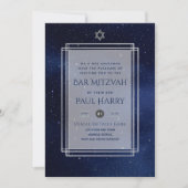 銀河系スターリーナイトバー（ユダヤ教の）バル・ミツバー招待状ネイビー 招待状 (正面)