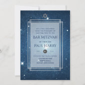 銀河系スターリーナイトバー（ユダヤ教の）バル・ミツバー招待状ネイビー 招待状 (正面)