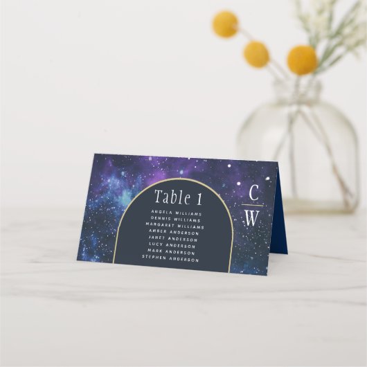 銀河系スターリーナイトパープルブルー結婚ズ プレイスカード (正面)