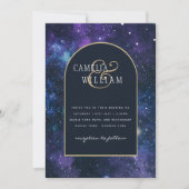 銀河系スターリーナイトパープルブルー結婚ズ 招待状 (正面)