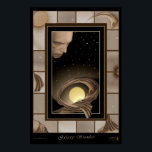 銀河系スランバー ポスター<br><div class="desc">アールデコ縁どタイルインセットグラフィックとorb白熱［赤熱］光を放つ、旋回したファブリックに横たわる女性が星空に設定された上の顔で監視されて素晴らしいる旋回。</div>