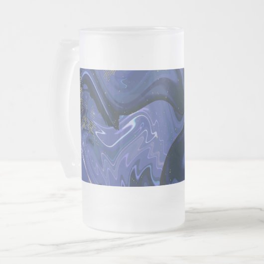 銀河系スワールブルーグリッター抽象芸術宇宙パターン フロストグラスビールジョッキ (正面左)