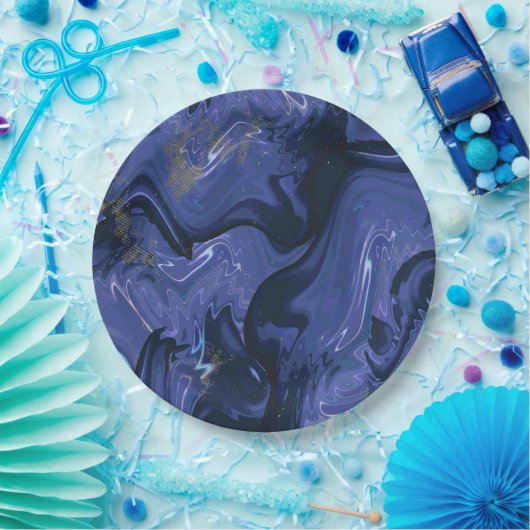 銀河系スワールブルーグリッター抽象芸術宇宙パターン ペーパープレート (パーティー)